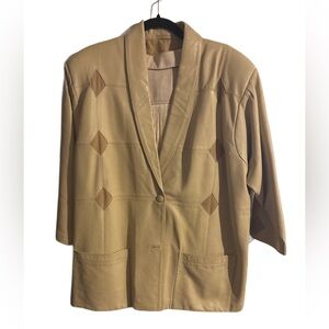 Vintage Cream Leather Blazer with Diamond Patch Details